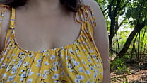 Slutty wife with a very hairy pussy starting masturbate during public outdoor walking